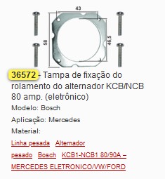 GB36572 TAMPA FIX. ROLAMENTO ALTERNADOR BOSCH 80A MB ELETRONICO/IVECO C/ROSCA (02PÇ)