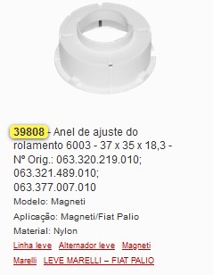 GB39808 ANEL AJUSTE ROL.6003 DENSO/MARELLI PALIO (20MM) 