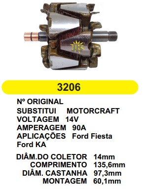 3206 ROTOR MOTORCRAFT FIESTA/KA 90A 14V C135.6 D97.3 C/V