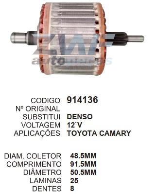 9199/914136 IND. PART. DENSO TOYOTA CAMARY 12V C91.5 D50.5 8D ZWF