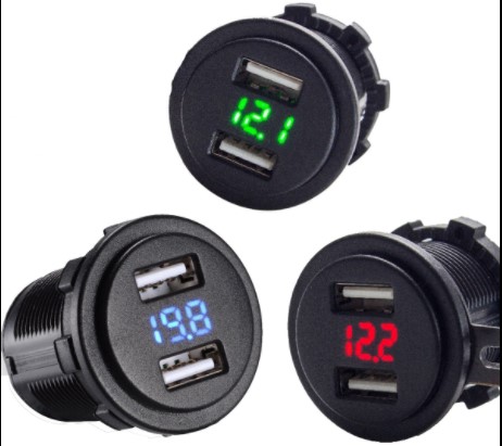 TOMADA CARREGADOR USB VEICULAR LED AZUL 12/24V (C/VOLT) 04285