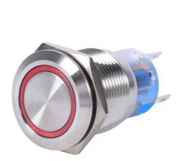 04287 BOTAO PULSO 19MM SIMBOLO RING LED VERMELHO 12/24V CROMADO