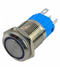 04288 BOTAO PULSO 19MM SIMBOLO RING LED AZUL 12/24V CROMADO