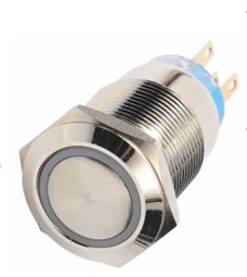04289 BOTAO PULSO 19MM SIMBOLO RING LED BRANCO 12/24V CROMADO