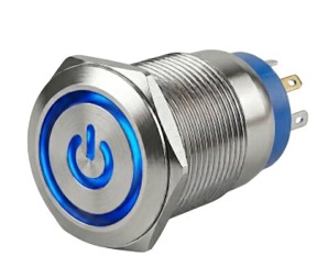 04290 BOTAO ON-OFF 19MM SIMBOLO POWER LED AZUL 12/24V CROMADO