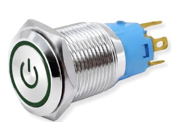 04291 BOTAO ON-OFF 19MM SIMBOLO POWER LED VERDE 12/24V CROMADO