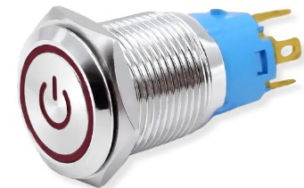 04292 BOTAO ON-OFF 19MM SIMBOLO POWER LED VERMELHO 12/24V CROMADO