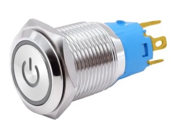 04293 BOTAO ON-OFF 19MM SIMBOLO POWER LED BRANCO 12/24V CROMADO