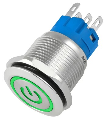 04294 BOTAO ON-OFF 16MM SIMBOLO POWER LED VERDE 12/24V CROMADO