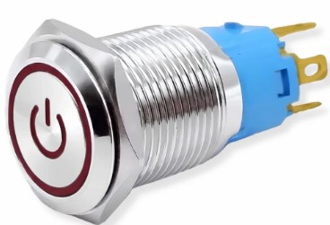 04295 BOTAO ON-OFF 16MM SIMBOLO POWER LED VERMELHO 12/24V CROMADO
