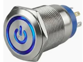 04296 BOTAO ON-OFF 16MM SIMBOLO POWER LED AZUL 12/24V CROMADO