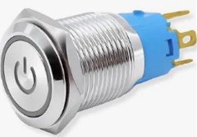 04297 BOTAO ON-OFF 16MM SIMBOLO POWER LED BRANCO 12/24V CROMADO