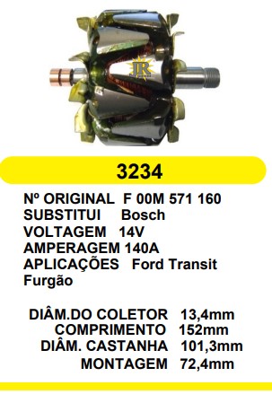 3234 ROTOR BOSCH FORD TRANSIT FURGAO 14V C152 D101.3 C/V