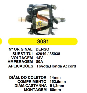 3081 ROTOR DENSO TOYOTA/HONDA 90A 14V C152.5 D91.2 C/V