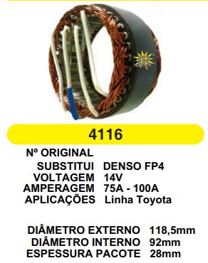 4116 EST. DENSO E118.5 I92 L28 MM FP4 100A 12V