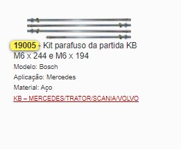GB19005 KIT PARAFUSO M6X244 M6X194 PARTIDA KB (01PÇ)