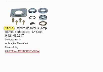 GB11287 REPARO ROTOR ALT. MBB BOSCH 35A TAMPA S/ROSCA (01PÇ)
