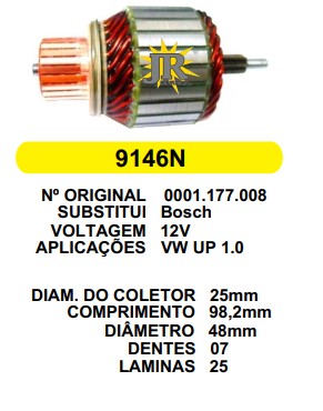 9146 IND. PART. BOSCH FIAT VIVACE/UP/GOL G6 (MASSA MENOR) 12V C98.2 D48 7D 