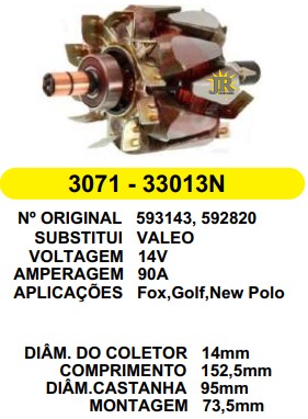 3071 ROTOR VALEO FOX/GOLF/N.POLO 14V 90V C152.5 D95 C/V