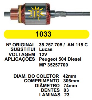 1033 IND. PART. LUCAS 23L PEUGEOT 504 12V C306 D74 3D