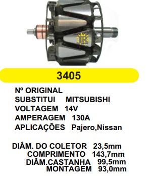 3405 ROTOR MITSUBISHI PAJERO/NISSAN 130A 14V C143.7 D99.5 C/V 