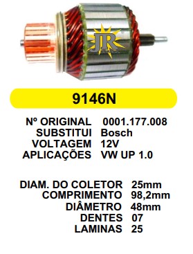 9146/800548 IND. PART. BOSCH FIAT VIVACE/UP/GOL G6 (MASSA MENOR) 12V C98.2 D48 7D HS