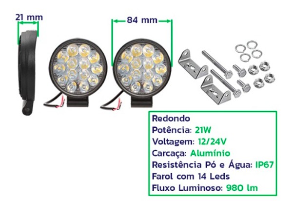 FAROL LED 21W 14LEDS REDONDO MINI TIGER (0802023) (PAR)