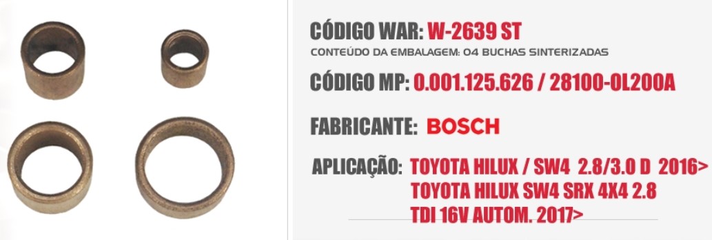 W2639ST -KIT BUCHA PART.BOSCH TOYOTA HILUX/SW4 2.8/3.0D 16>