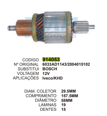 9095/914053 IND. PART. BOSCH IVECO/KHD 12V C157.5 D58 15D ZWF