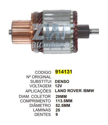 1705/914131 IND. PART. DENSO HILUX/BMW/LAND ROVER 12V C113.5 D52.5 9D