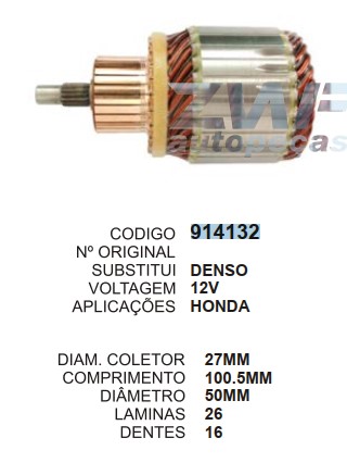 9172/914132 IND. PART. DENSO HONDA CIVIC/CITY/HRV/CRV 12V C100.6 D50.2 16D ZWF 