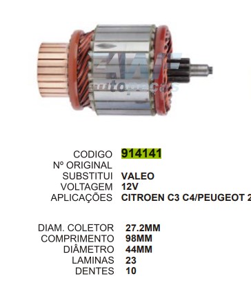 9130/914141 IND. PART. VALEO CITROEN C3/4/PEUGEOT 207/208 12V C98 D44 10D ZWF