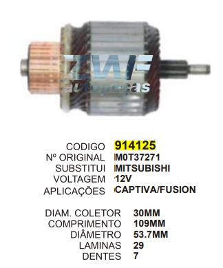 9164/914125 IND. PART. MITSUBISHI CAPITIVA/FUSION C109 D53.7 7D ZWF