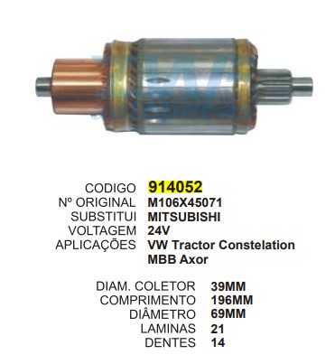 9848/914052 IND. PART. MITSUBISHI CONSTELATION 24V C196 D69 14D ZWF