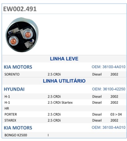 EW002491 AUTOMATICO PT. VALEO H1/HR/PORTER/STAREX/BONGO/SORENTO
