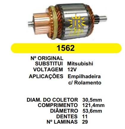 1562 IND. PART. MITSUBISHI 29L C/RED 12V 11D C211.4 EIXO TORNEADO 