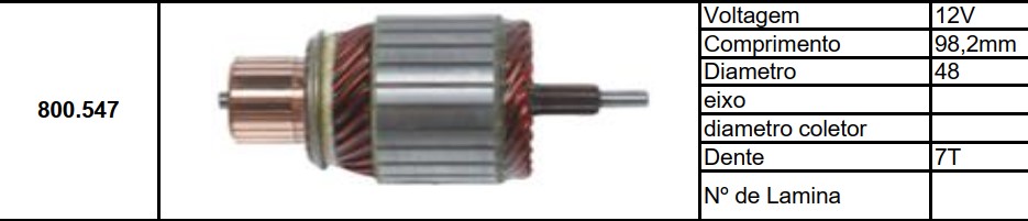 9135/800547 IND. PART. BOSCH FIAT VIVACE/UP/GOL G6 (MASSA MAIOR) 12V C98.18 D48 7D HS