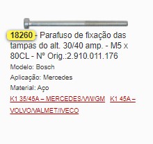GB18260 PARAFUSO M5X80MM FIXACAO ALT. BOSCH 30/40A (C/10) 