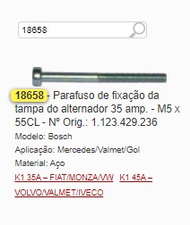 GB18658 PARAFUSO M5X55MM FIXACAO ALT. BOSCH GOL/MB 35A 5X55MM (C/10) 