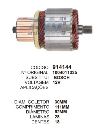 914144 IND. PART. BOSCH AUDI A1/Q3/WW GOLF/POLO 12V C111 D52 18D 