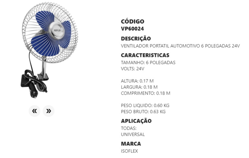 VP60024 VENTILADOR CABINE 6" AUTOMOTIVO 24V