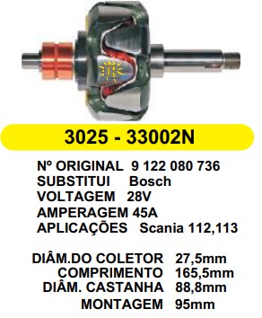 3025* ROTOR BOSCH 112 28V (LOTE)  (LR3002) C165.5 D88.8 S/V
