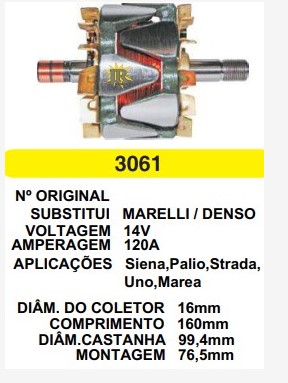 3061/RV3118 ROTOR MARELLI SIENA MAIOR 120A 14V C160 D99.4 C/V (LOTE) ( RV )