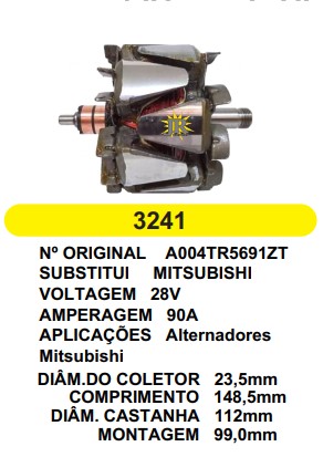 3241/FR-0555 ROTOR MITSUBISHI 90A 28V C148.5 D112 C/V (LOTE) (FIORENZI)