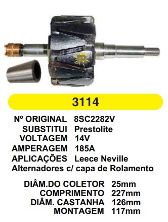 3114 ROTOR NEVILLE C/CAPA ROL. 185A 14V