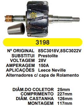 3198 ROTOR PRESTOLITE LECEE NEVILLE C/CAPA ROL. 150A 28V C227 D126 S/V
