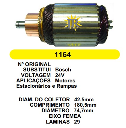 1164 IND. PART. BOSCH ESTACION./RAMPAS 29L EIXO FINO (FEMEA) 24V C180.5 D74.7 