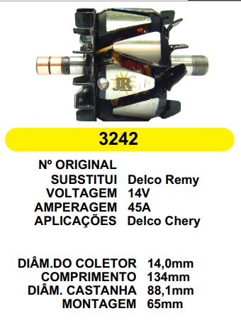 3242 ROTOR DELCO CHERY 14V 45A C134 D88.1 C/V