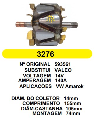 3276 ROTOR VALEO AMAROK 140A 14V C155 D105 C/V