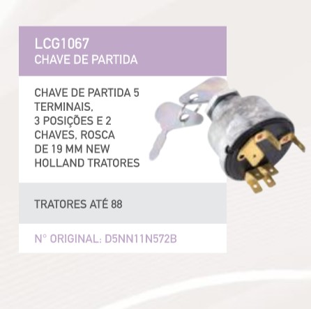 LCG1067 CHAVE DE PARTIDA TRATOR N.HOLLAND>88 5T 3POS ROSCA 19MM